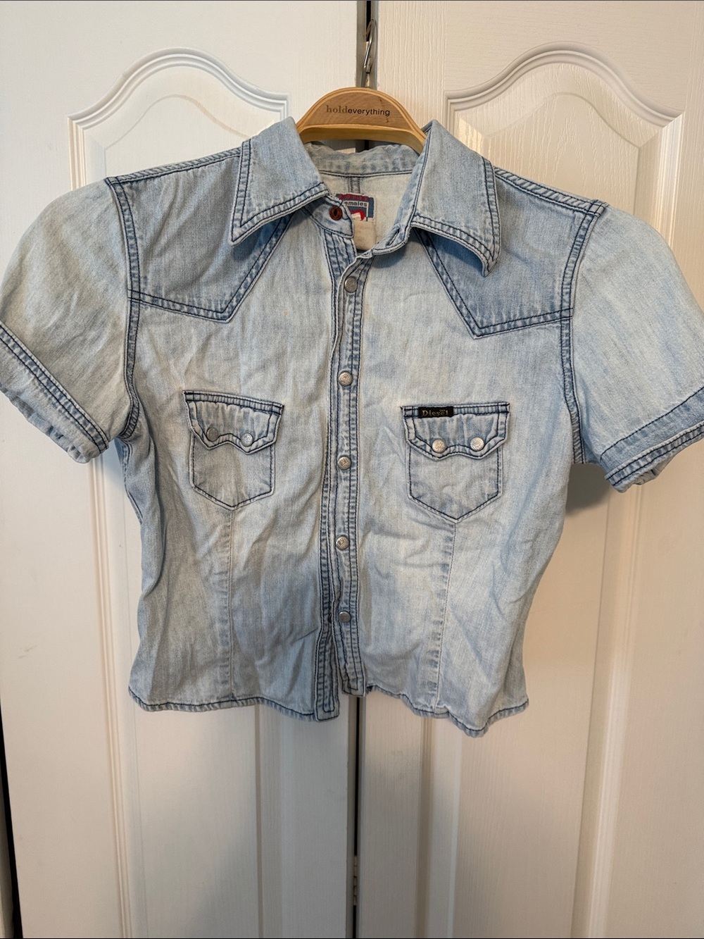 Diesel Light Wash Denim Short-Sleeve Button-Down Shirt